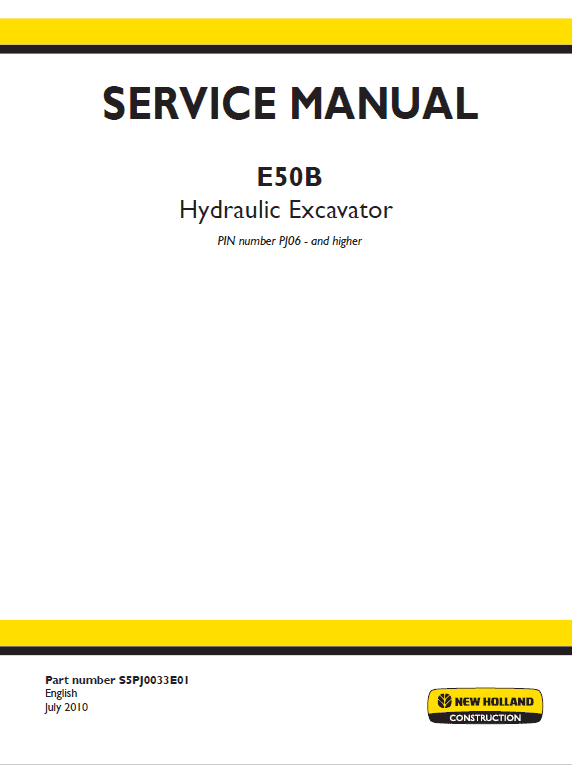 New Holland E50b Hydraulic Excavator Service Manual