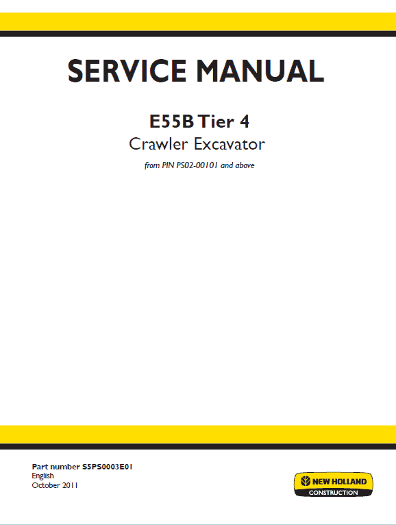 New Holland E55b Tier 4 Crawler Excavator Service Manual