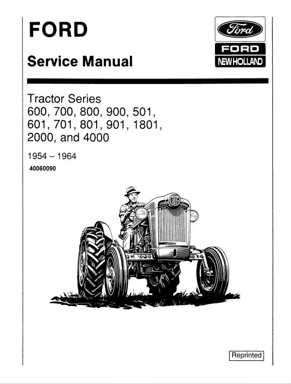 Shop Manual Ford 1801 2000 4000 501 600 601 700 701 800 801 900 901 Tractor 