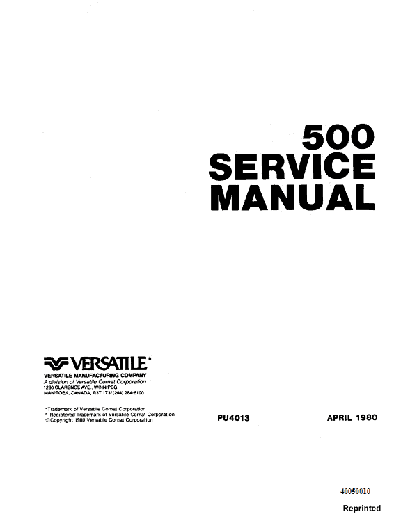 Ford Versatile 500 Tractor Service Manual
