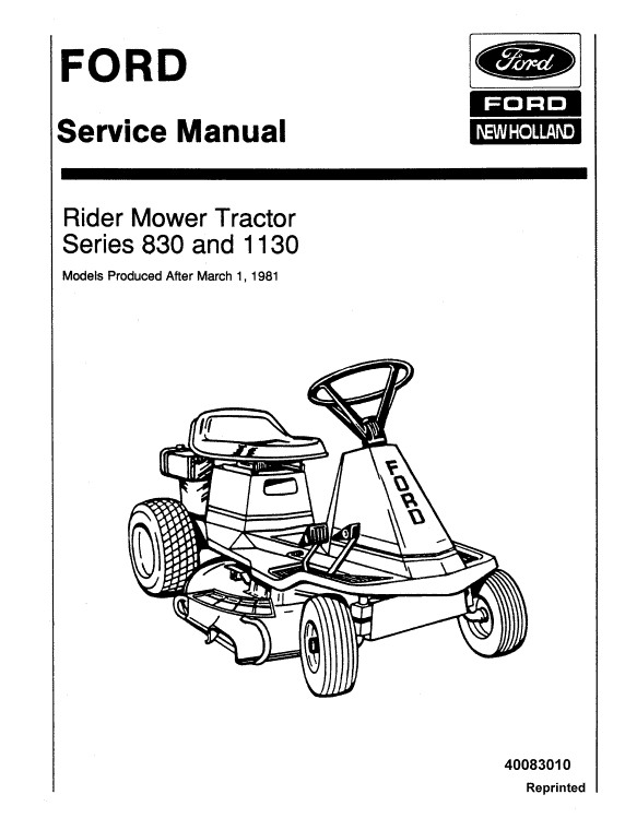 Ford 830, 1130 Rider Mower Tractor Service Manual