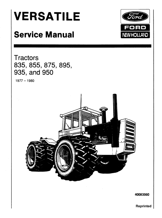 Ford Versatile 835, 855, 875, 895, 935, 950 Tractor Service Manual