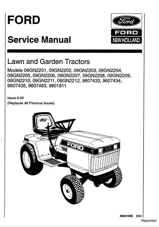 Ford Lgt12, Lgt14, Lgt17, Lgt18h Lawn Tractor Service Manual