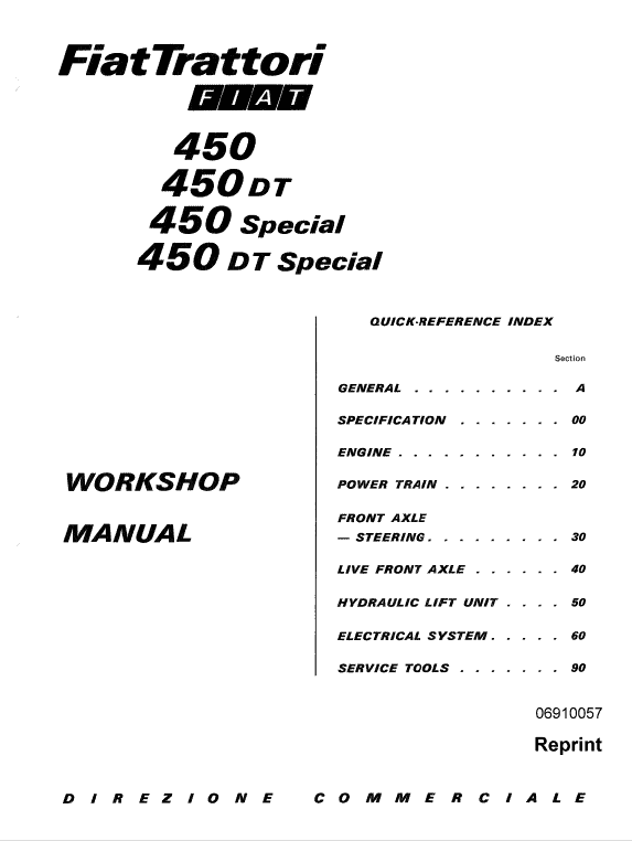 Fiat 450, 450dt Tractor Workshop Service Manual