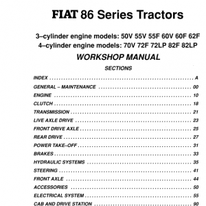 Fiat 50v, 55v, 55f, 60v, 60f, 62f Tractor Service Manual