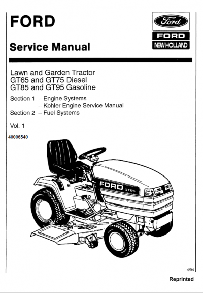 Ford GT64, GT75, GT85, GT95 Lawn Tractor Service Manual