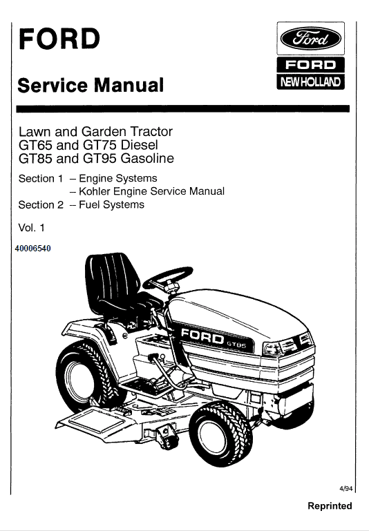 Ford Gt64, Gt75, Gt85, Gt95 Lawn Tractor Service Manual