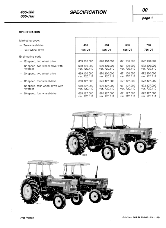 Fiat 466, 566, 666, 766 Tractor Workshop Service Manual