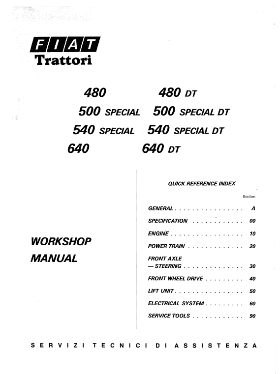 Fiat 480, 500s, 540s, 640 Tractor Workshop Service Manual