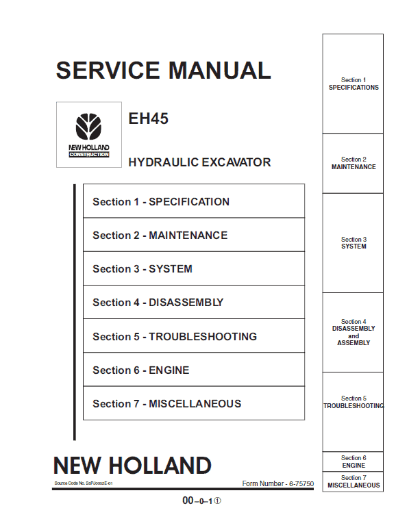 New Holland Eh45 Compact Excavator Service Manual