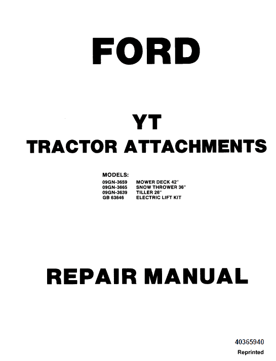 Ford Yt12.5, Yt14, Yt16 And Yt16h Yard Tractor Service Manual