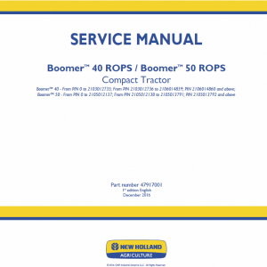 New Holland Boomer 40 Cab, Rops And 50 Cab, Rops Tractor Service Manual