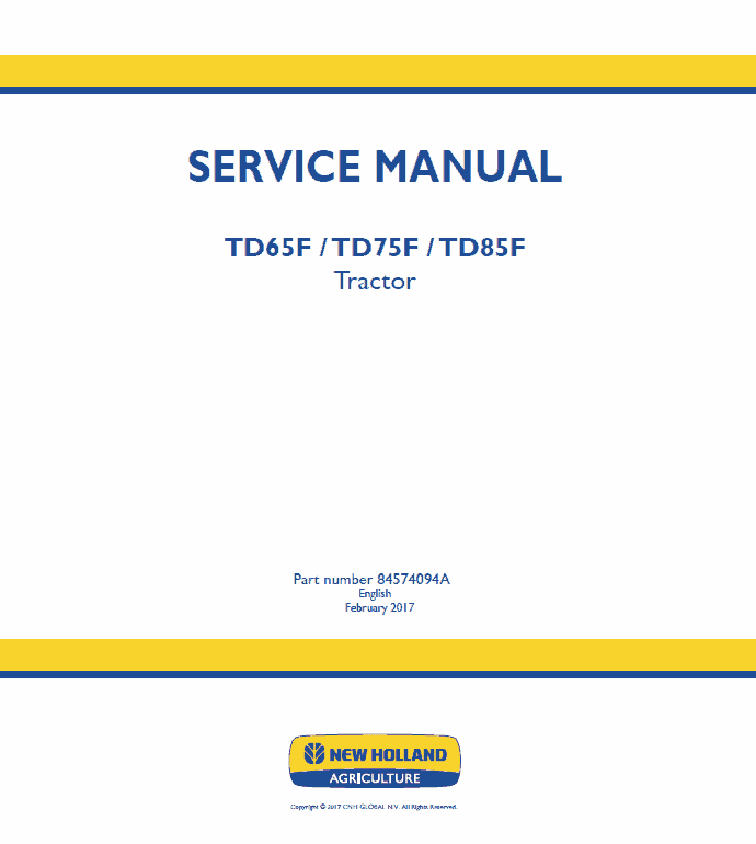 New Holland Td65f, Td75f, Td85f Tractor Service Manual