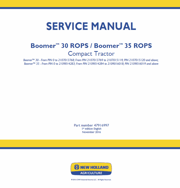 New Holland Boomer 30 And Boomer 35 Tractor Service Manual
