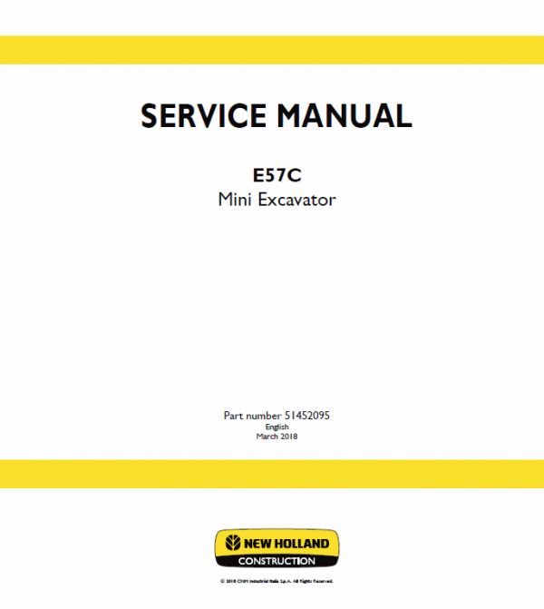 New Holland E57c Mini Excavator Service Manual