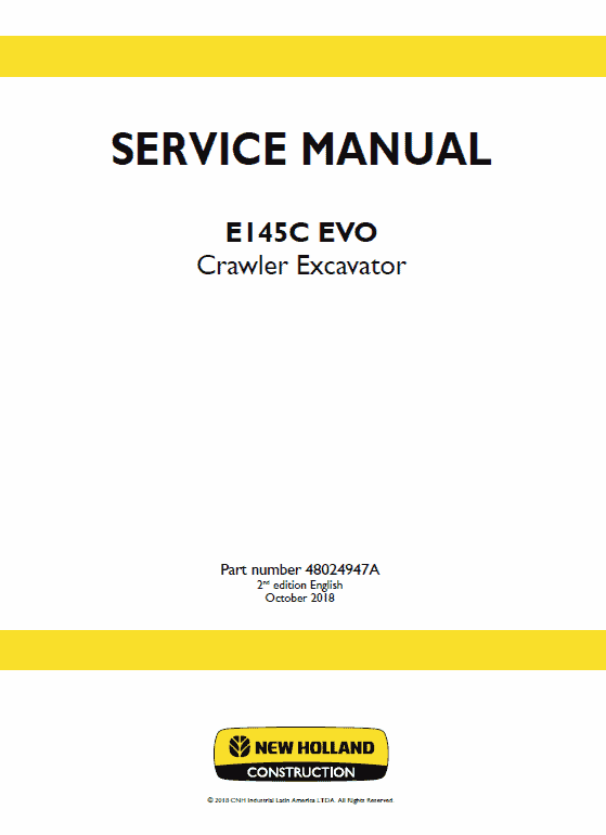 New Holland E145c Evo Excavator Service Manual