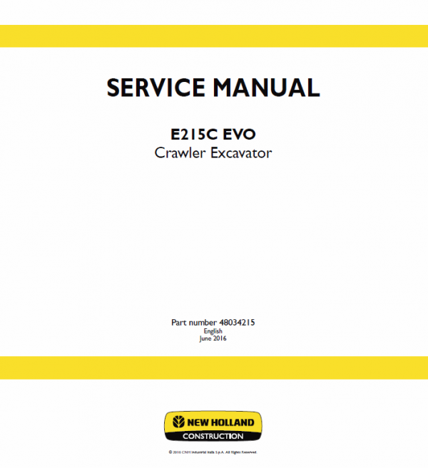 New Holland E215c Evo Excavator Service Manual