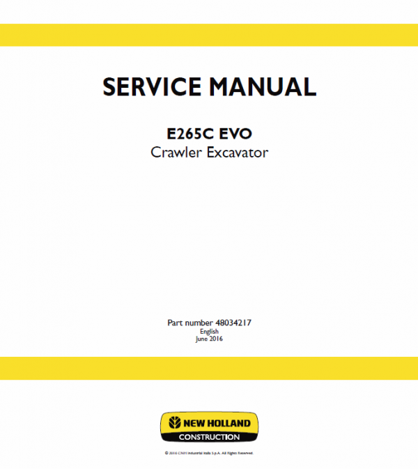 New Holland E265c Evo Excavator Service Manual