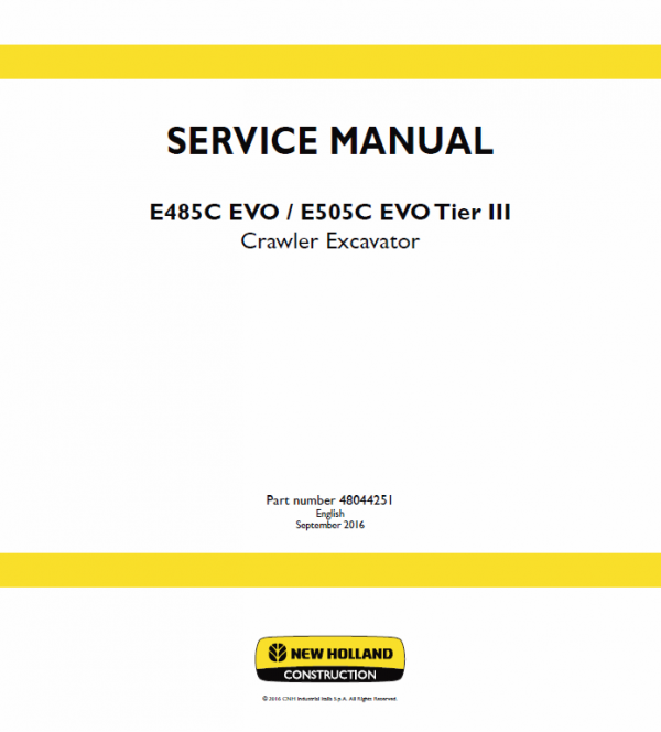 New Holland E485c Evo, E505c Eco Tier 3 Excavator Service Manual