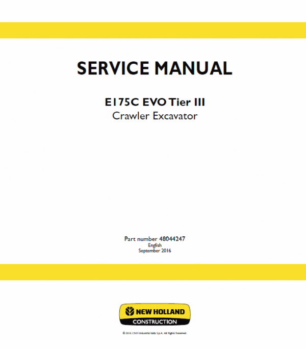 New Holland E175c Evo Excavator Service Manual