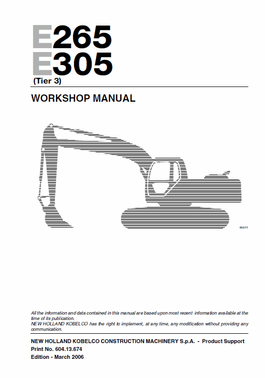 New Holland E265 And E305 Tier 3 Excavator Service Manual
