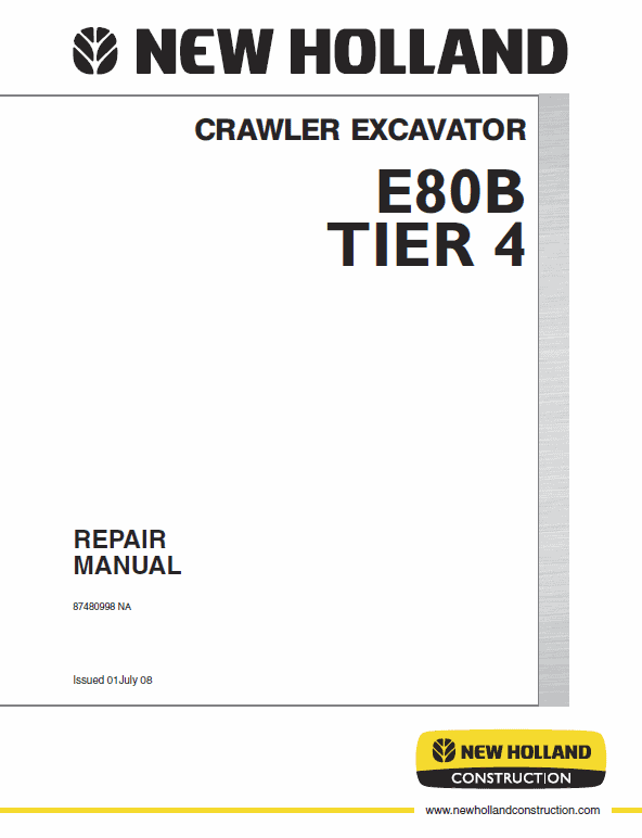 New Holland E80b Tier 4 Excavator Service Manual