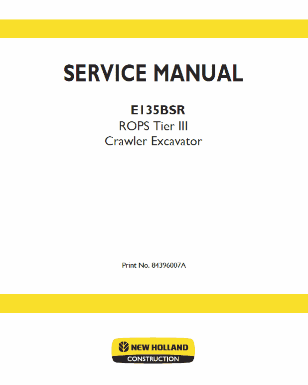 New Holland E135bsr Tier 3 Excavator Service Manual