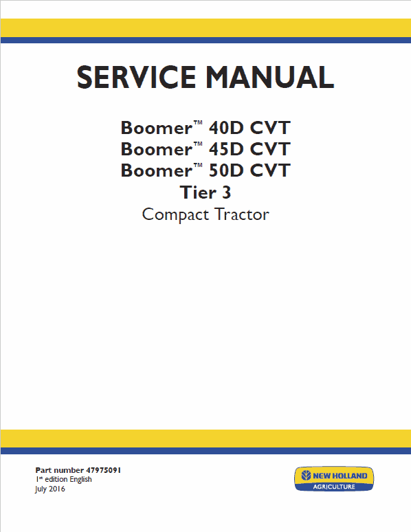 New Holland Boomer 40d Cvt, 45d Cvt, 50d Cvt Tractors Service Manual