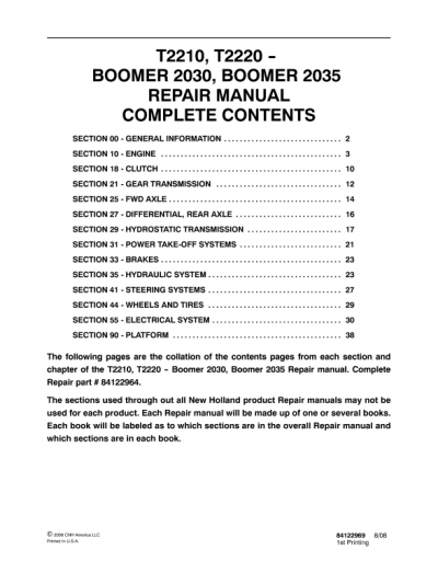 New Holland Boomer 2030 And Boomer 2035 Tractor Service Manual