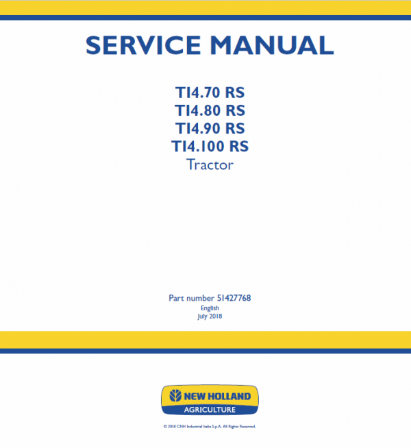 New Holland T14.90 Rs, T14.100 Rs Tractor Service Manual