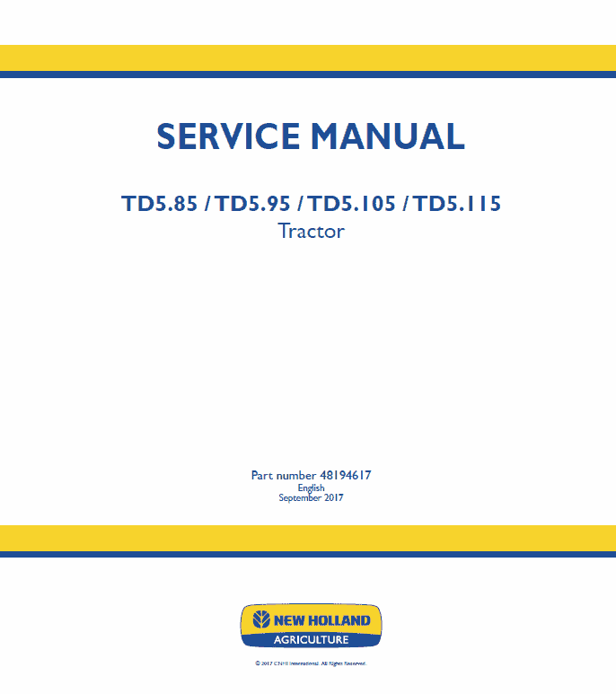 New Holland Td5.85, Td5.95, Td5.105, Td5.115 Tractor Service Manual