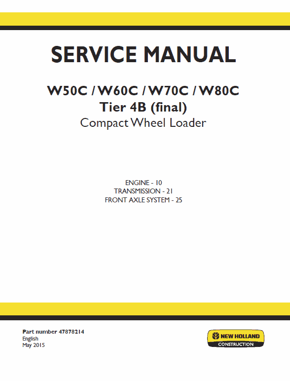 New Holland W50c, W60c, W70c, W80c Tier 4b Wheel Loader Manual