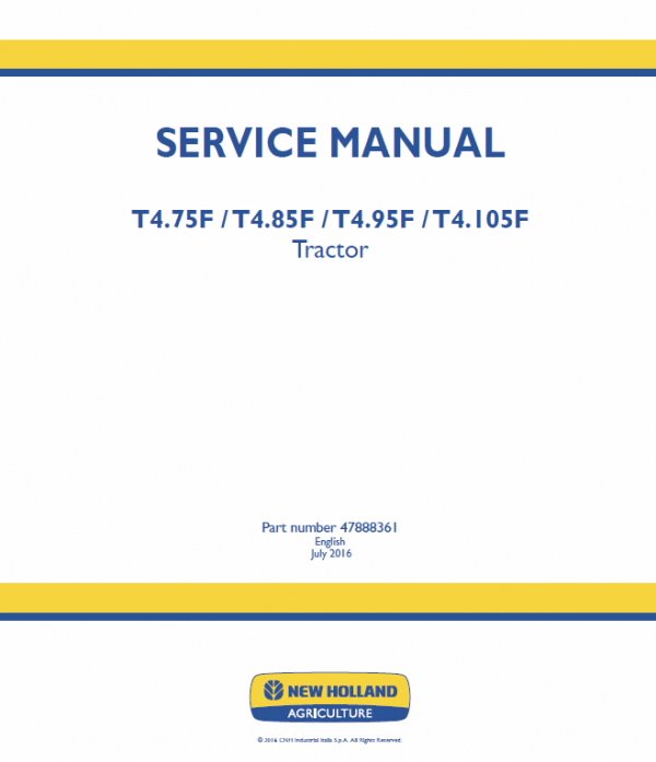 New Holland T4.75f, T4.85f, T4.95f, T4.105f Tractor Service Manual