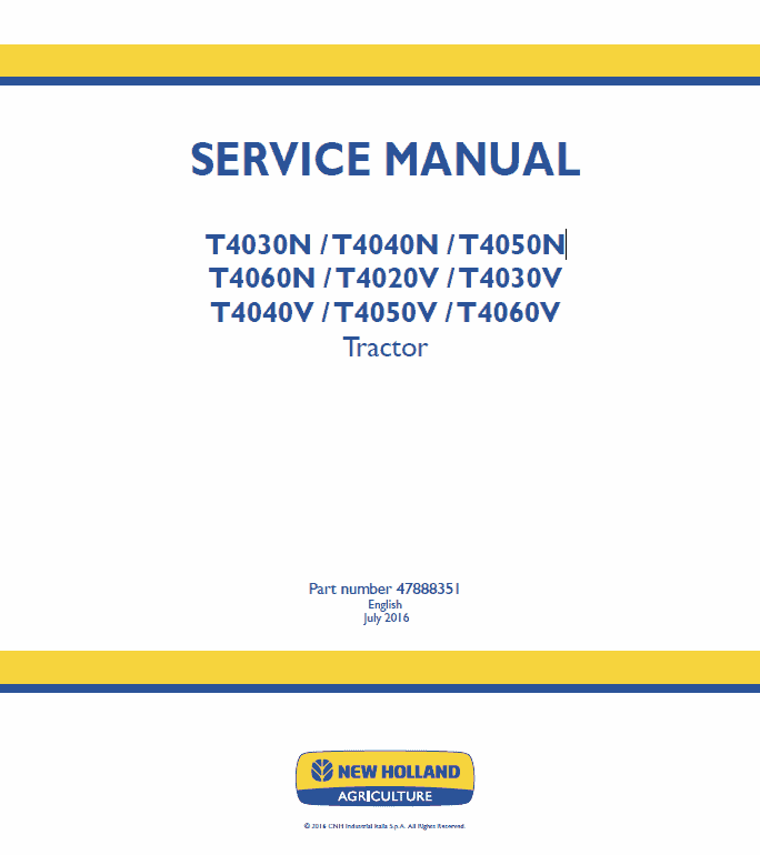 New Holland T4040n, T4040v, T4050n, T4050v Tractor Service Manual