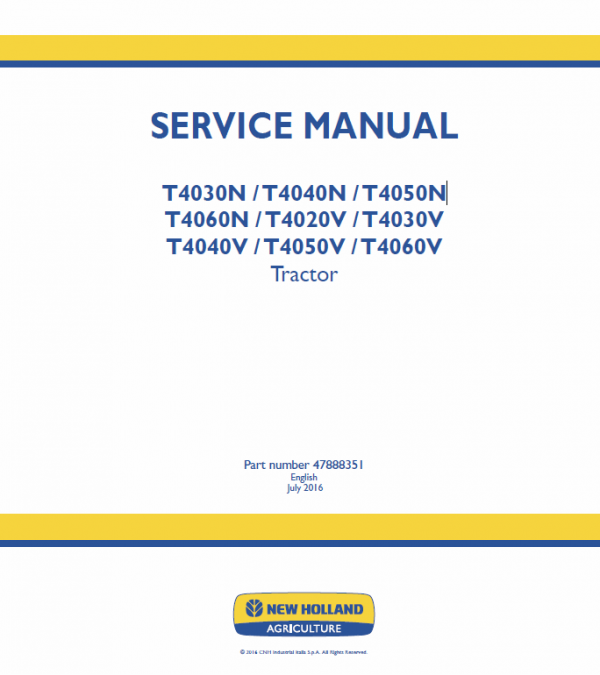 New Holland T4060n, T4060v Tractor Service Manual