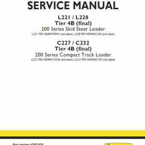 New Holland L221, L228, C227, C232, C237 Tier 4b Skidsteer Loader Manual