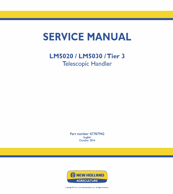 New Holland Lm5020, Lm5030 Tier 3 Telescopic Handler Service Manual