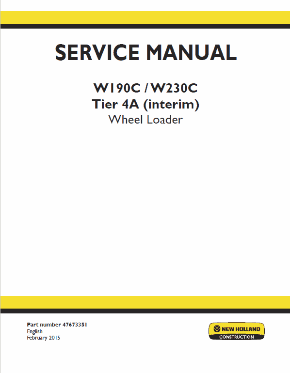 New Holland W190c, W230c Tier 4a Wheel Loader Service Manual