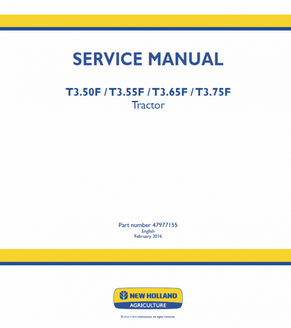 New Holland T3.50f, T3.55f, T3.65f, T3.75f Tractor Service Manual
