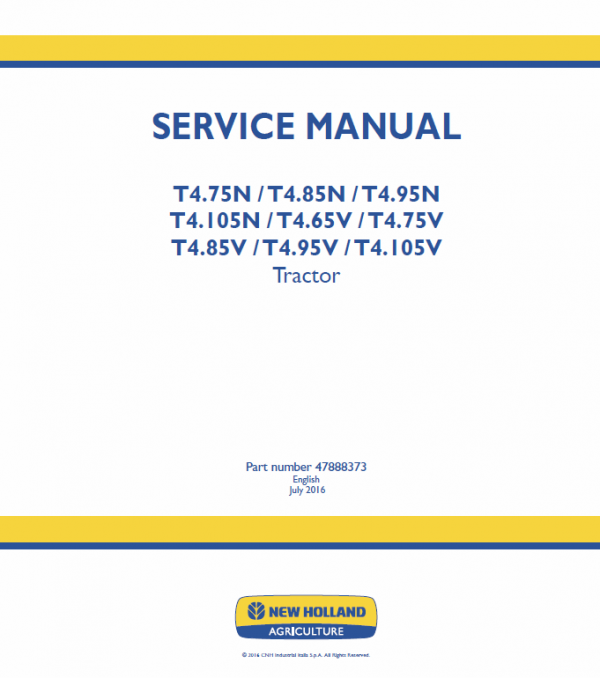 New Holland T4.75n, T4.85n, T4.95n, T4.105n Tractor Service Manual