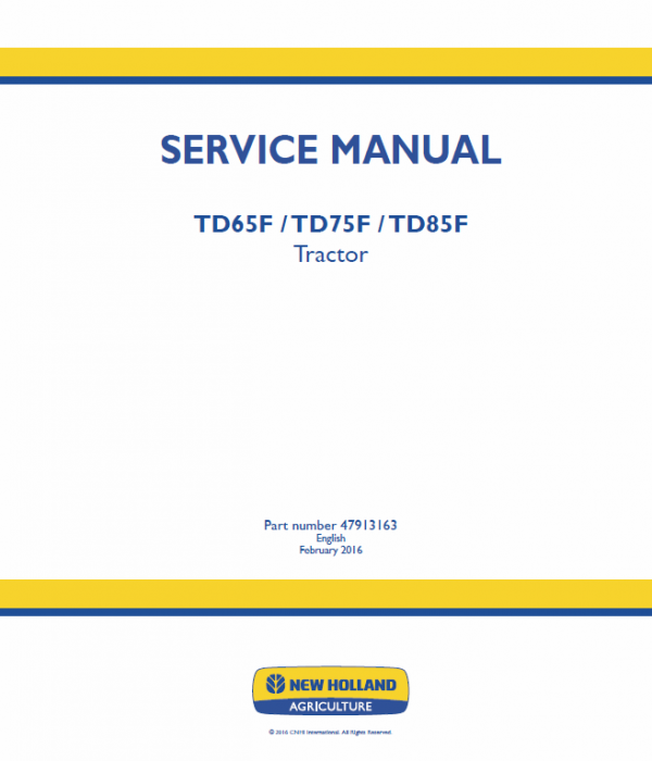 New Holland Td65f, Td75f, Td85f Tractor Service Manual
