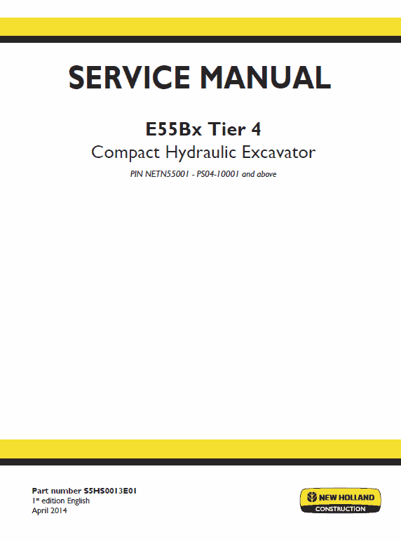 New Holland E55bx Tier 4 Compact Excavator Service Manual