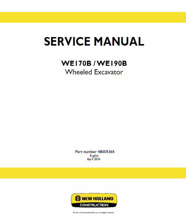 New Holland We170b, We190b Wheeled Excavator Service Manual