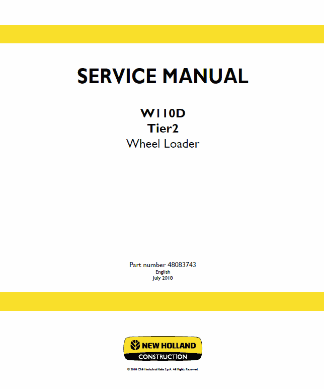 New Holland W110d Tier 2 Wheel Loader Service Manual