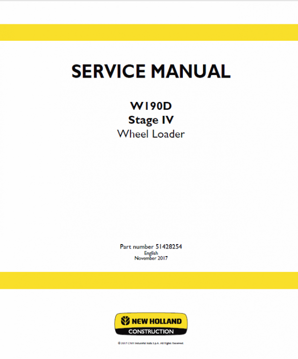 New Holland W190d Tier 4b Wheel Loader Service Manual