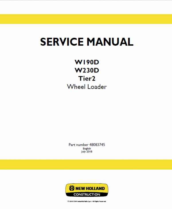 New Holland W190d, W230d Tier 2 Wheel Loader Service Manual