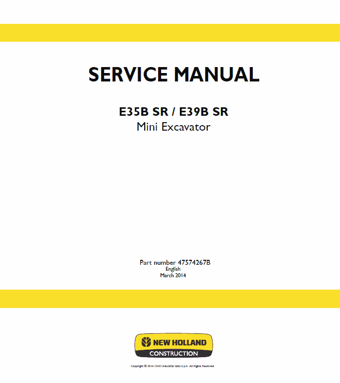 New Holland E35bsr, E39bsr Mini Excavator Service Manual