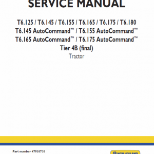 New Holland T6.160, T6.165, T6.175, T6.180 Tractor Service Manual