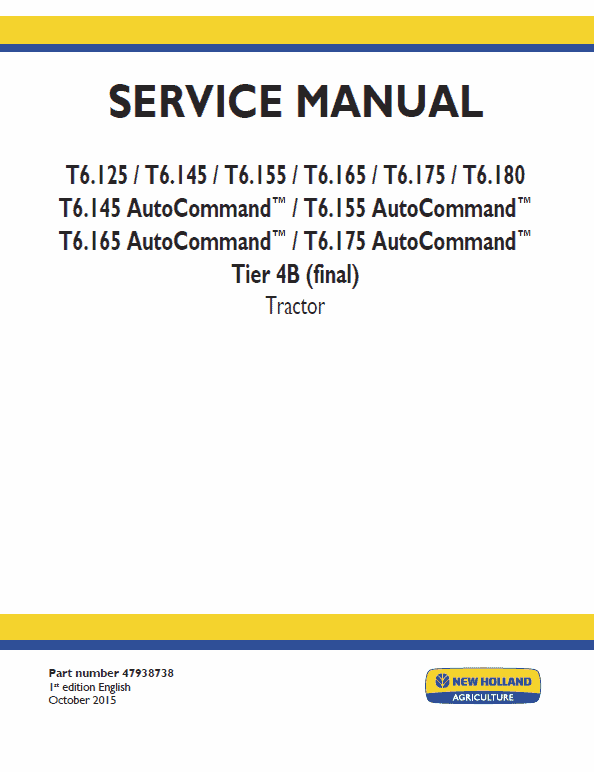 New Holland T6.160, T6.165, T6.175, T6.180 Tractor Service Manual