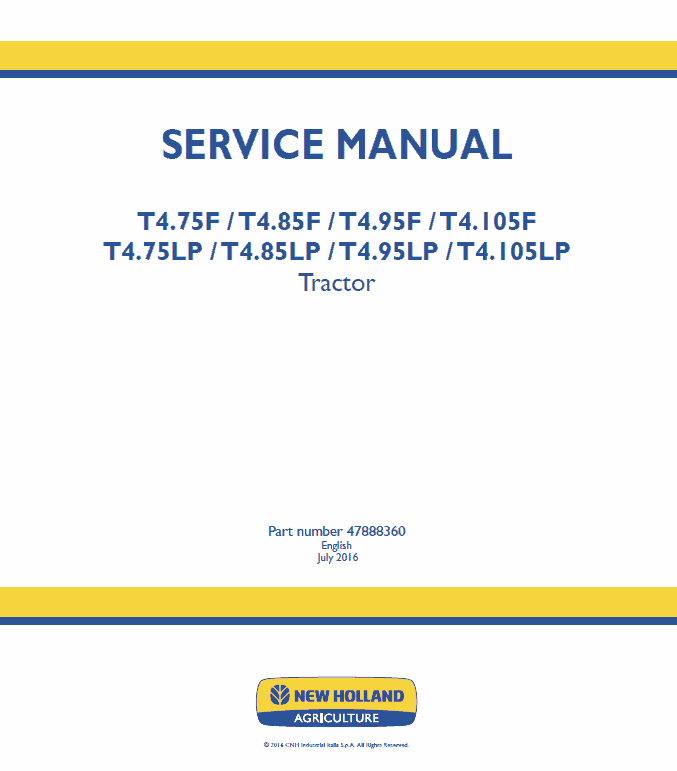 New Holland T4.75lp, T4.85lp, T4.95lp, T4.105lp Tractor Service Manual